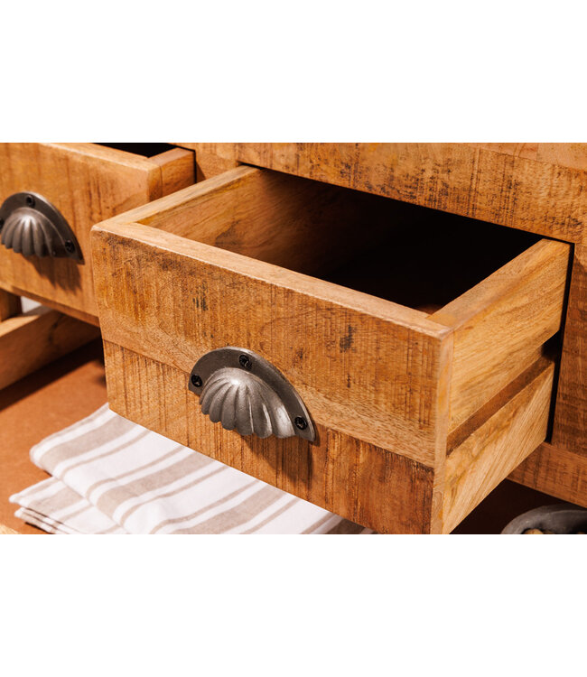 Invicta Interior Industriële barkast BODEGA 86 cm mangohouten serveerwagen met wijnrek - 42379