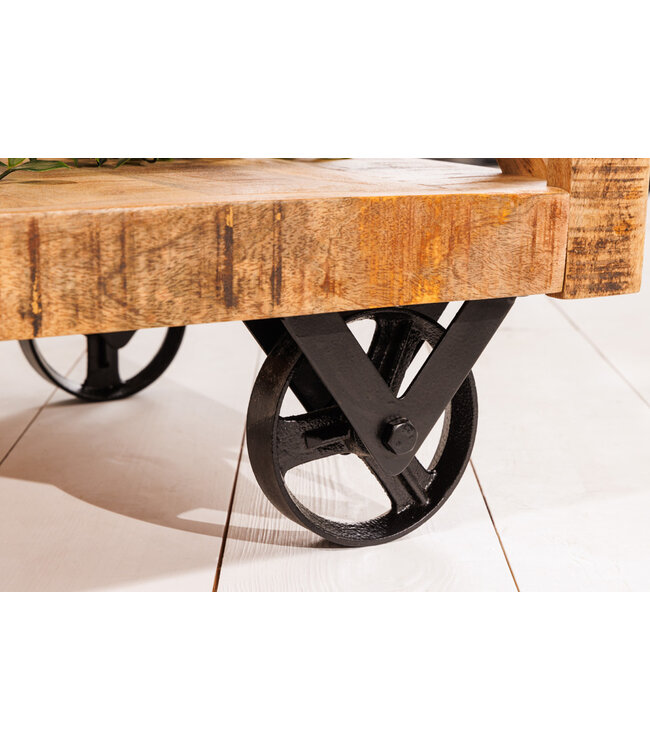 Invicta Interior Industriële barkast BODEGA 86 cm mangohouten serveerwagen met wijnrek - 42379