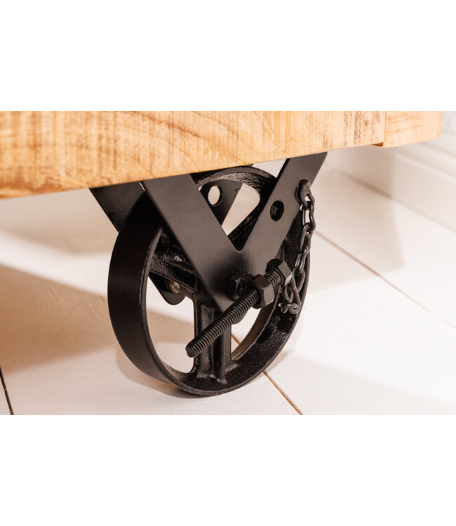 Invicta Interior Industriële barkast BODEGA 86 cm mangohouten serveerwagen met wijnrek - 42379