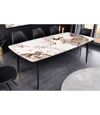 Invicta Interior Eettafel MILANO 160cm wit Pandora keramiek zwart metalen onderstel - 44232