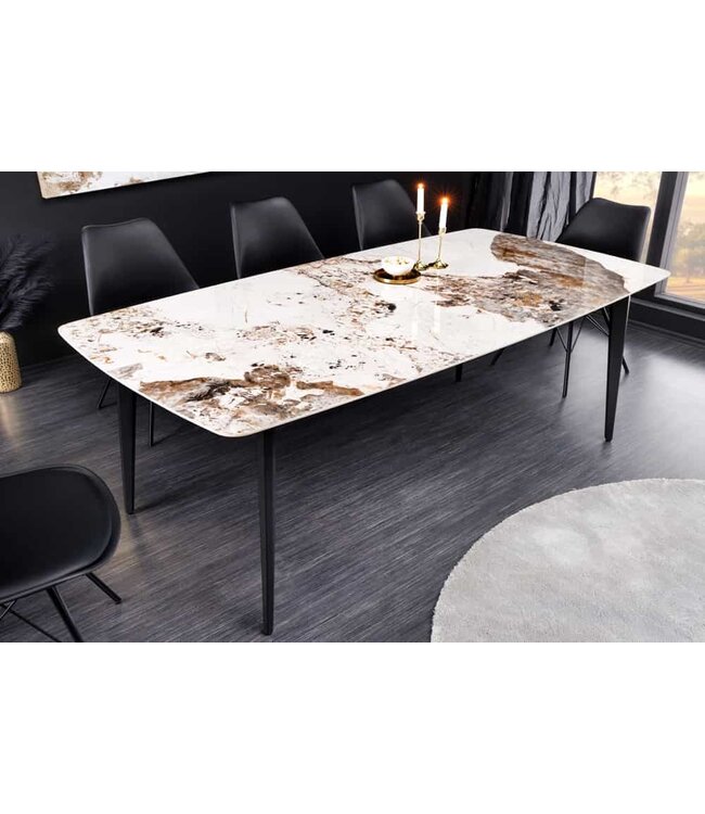 Invicta Interior Eettafel MILANO 160cm wit Pandora keramiek zwart metalen onderstel - 44232