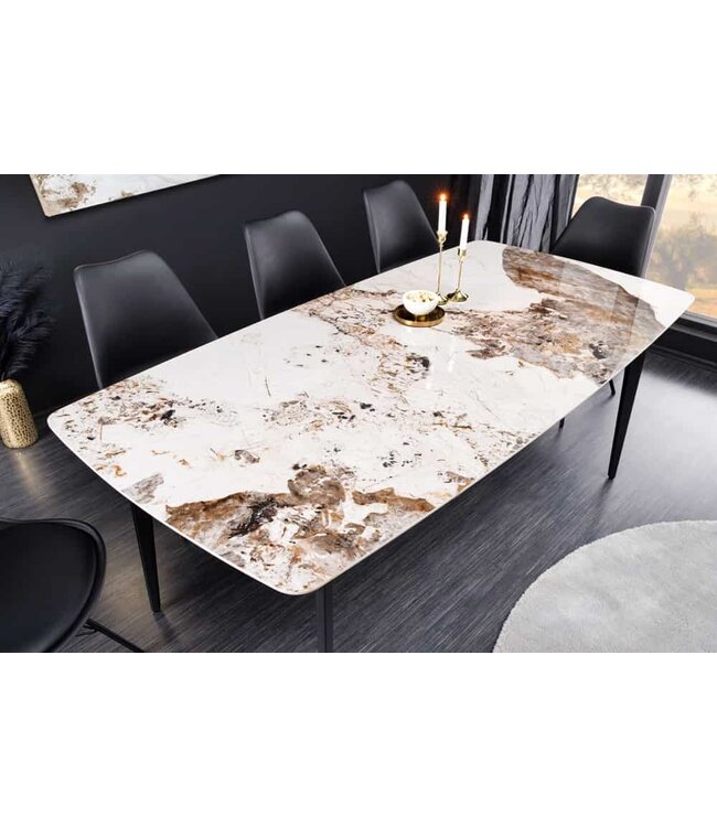 Invicta Interior Eettafel MILANO 160cm wit Pandora keramiek zwart metalen onderstel - 44232