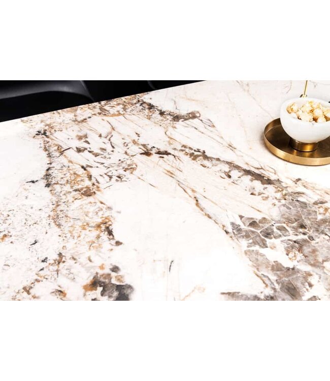 Invicta Interior Eettafel MILANO 160cm wit Pandora keramiek zwart metalen onderstel - 44232