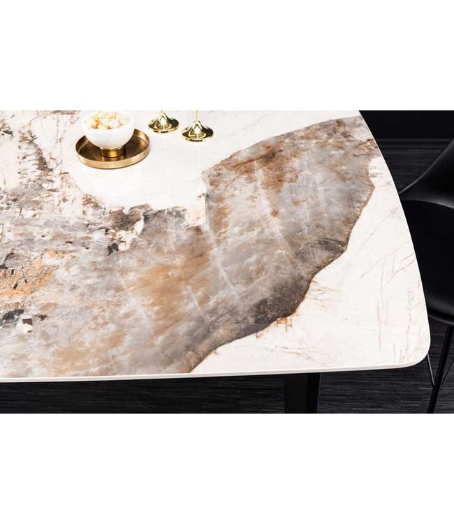 Invicta Interior Eettafel MILANO 160cm wit Pandora keramiek zwart metalen onderstel - 44232