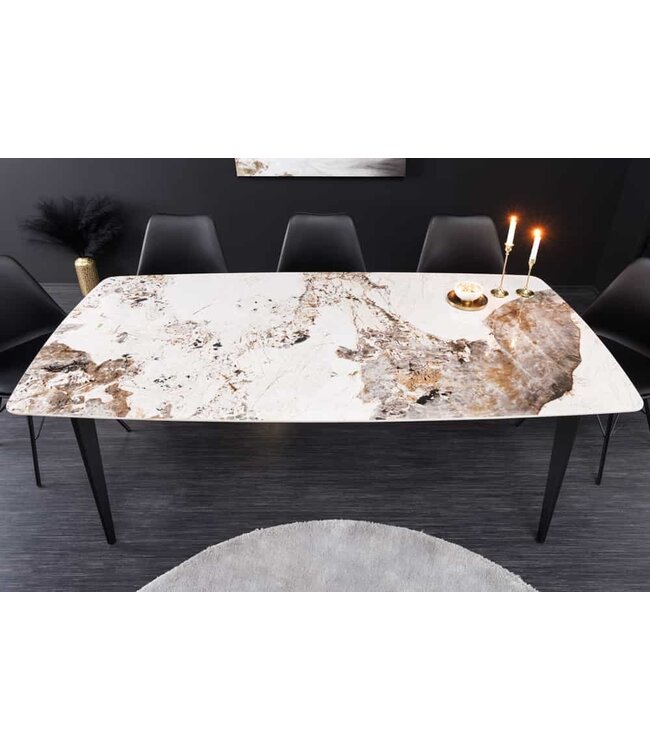 Invicta Interior Eettafel MILANO 160cm wit Pandora keramiek zwart metalen onderstel - 44232