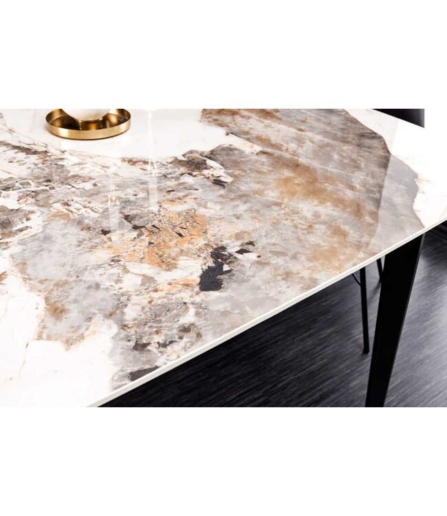 Invicta Interior Eettafel MILANO 160cm wit Pandora keramiek zwart metalen onderstel - 44232