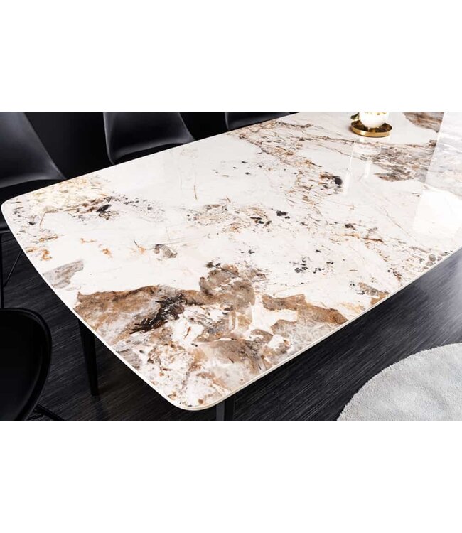 Invicta Interior Eettafel MILANO 160cm wit Pandora keramiek zwart metalen onderstel - 44232