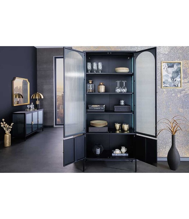 Invicta Interior Moderne vitrinekast PARIS 180 cm zwart goud dammen glazen metalen highboard kast - 43330