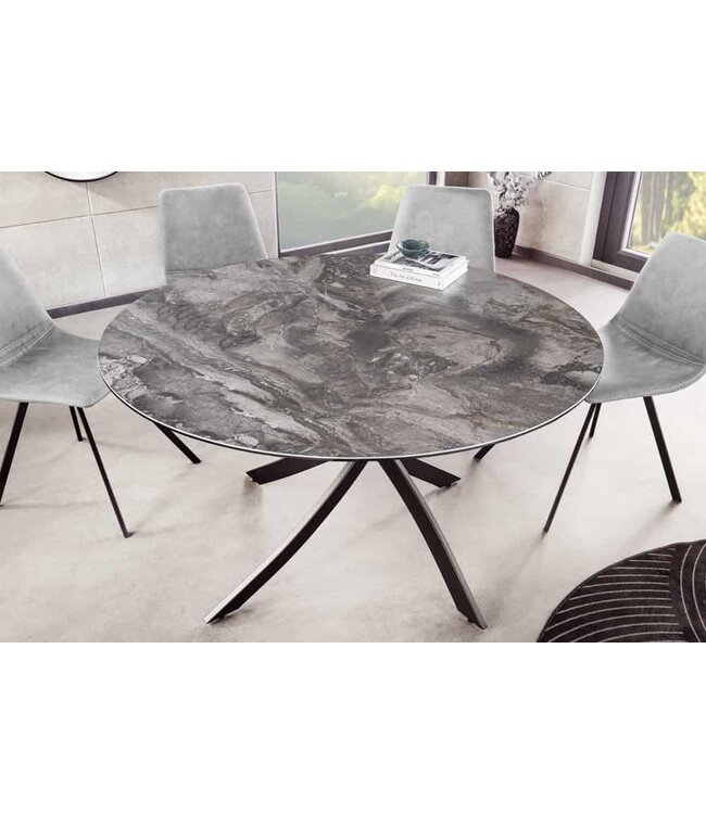 Invicta Interior Ronde eettafel ALPINE 120cm taupe keramiek zwart metalen onderstel - 44229