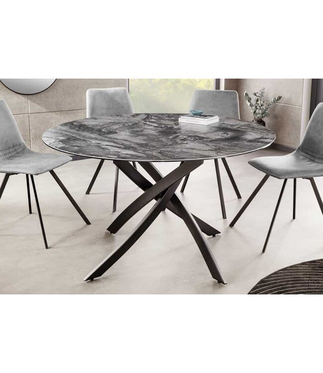 Invicta Interior Ronde eettafel ALPINE 120cm taupe keramiek zwart metalen onderstel - 44229