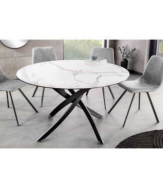 Invicta Interior Ronde eettafel ALPINE 120 cm wit marmer keramiek zwart metalen onderstel - 44230