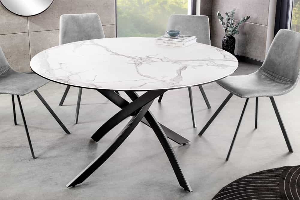 Ronde eettafel ALPINE 120cm wit keramiek marmer design zwart metalen poten sterframe - 44230 - Meubello®