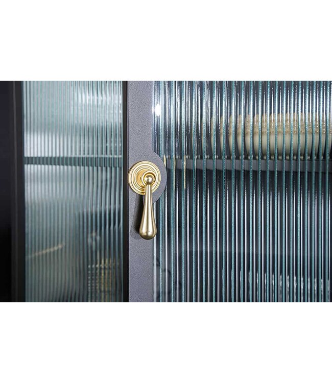 Invicta Interior Moderne vitrinekast AMSTERDAM 180 cm zwart goud dammen glazen metalen highboard kast - 43532