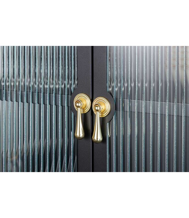 Invicta Interior Moderne vitrinekast AMSTERDAM 180 cm zwart goud dammen glazen metalen highboard kast - 43532