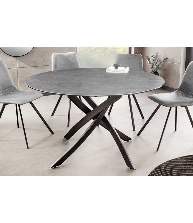 Invicta Interior Ronde eettafel ALPINE 120cm antraciet keramiek zwart metalen frame - 44231