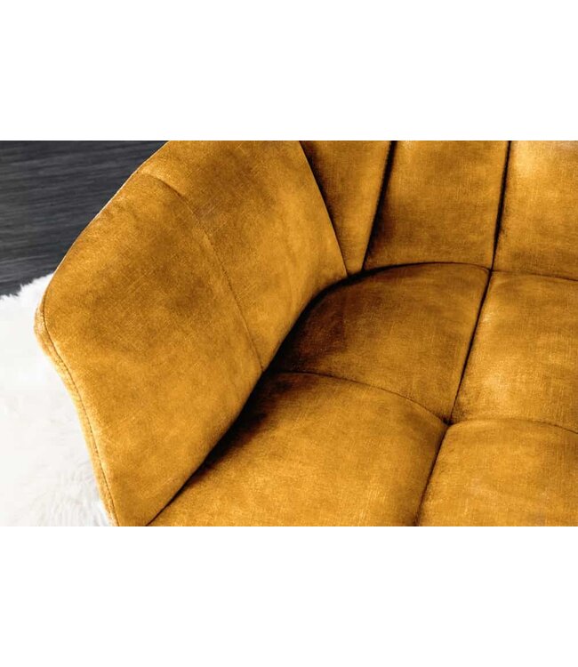 Invicta Interior Eetkamerbank PAPILLON 165cm mosterdgeel fluweel met rugleuningen zwart metalen frame - 44527