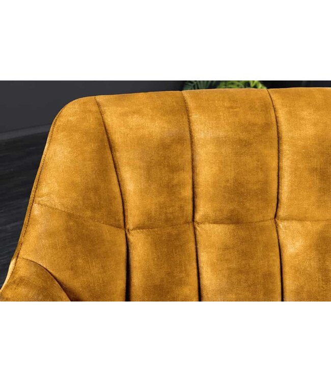 Invicta Interior Eetkamerbank PAPILLON 165cm mosterdgeel fluweel met rugleuningen zwart metalen frame - 44527