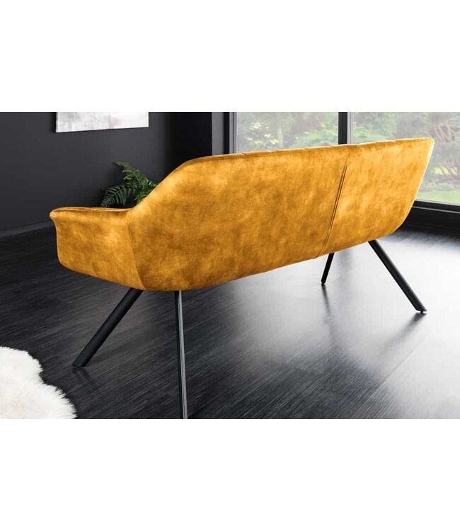 Invicta Interior Eetkamerbank PAPILLON 165cm mosterdgeel fluweel met rugleuningen zwart metalen frame - 44527