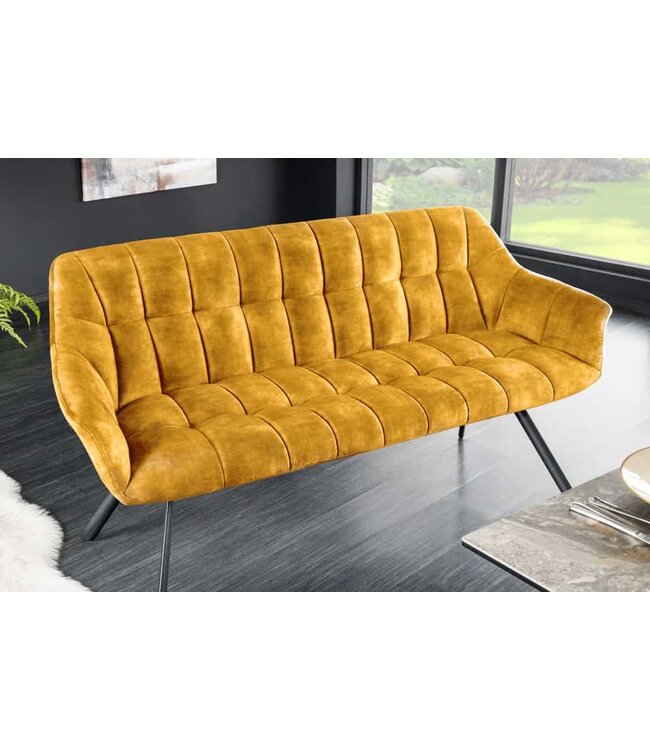 Invicta Interior Eetkamerbank PAPILLON 165cm mosterdgeel fluweel met rugleuningen zwart metalen frame - 44527