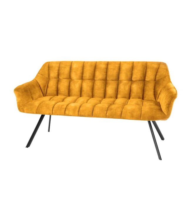 Invicta Interior Eetkamerbank PAPILLON 165cm mosterdgeel fluweel met rugleuningen zwart metalen frame - 44527