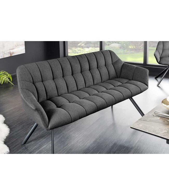 Invicta Interior Eetkamerbank PAPILLON 165cm antraciet flatweave met rugleuningen zwart metalen frame - 44529