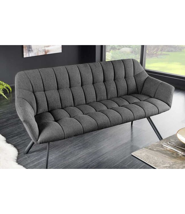 Invicta Interior Eetkamerbank PAPILLON 165cm antraciet flatweave met rugleuningen zwart metalen frame - 44529