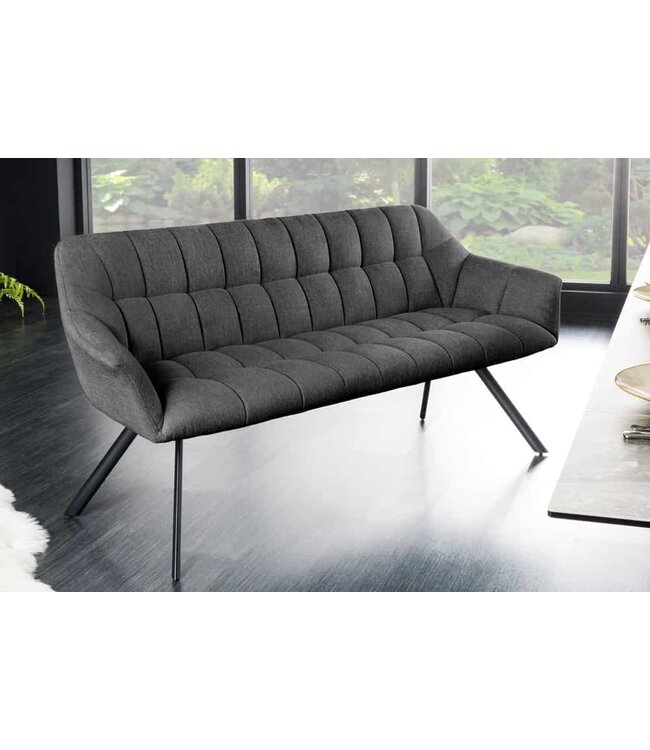 Invicta Interior Eetkamerbank PAPILLON 165cm antraciet flatweave met rugleuningen zwart metalen frame - 44529