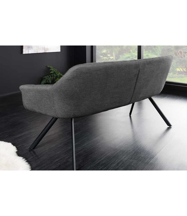 Invicta Interior Eetkamerbank PAPILLON 165cm antraciet flatweave met rugleuningen zwart metalen frame - 44529