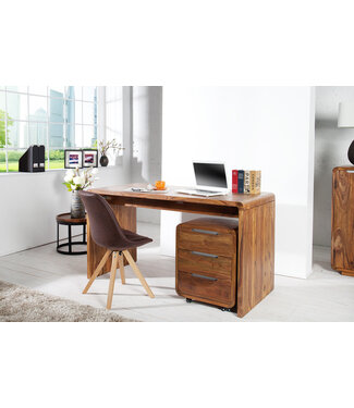 Invicta Interior Massief houten bureautafel CUBUS 120 cm bruin bureau met sheeshamstenen afwerking - 43753