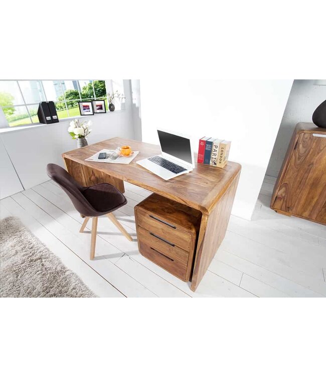 Invicta Interior Massief houten bureautafel CUBUS 120 cm bruin bureau met sheeshamstenen afwerking - 43753