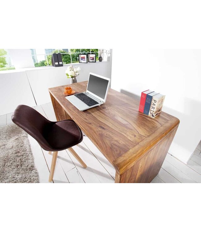 Invicta Interior Massief houten bureautafel CUBUS 120 cm bruin bureau met sheeshamstenen afwerking - 43753