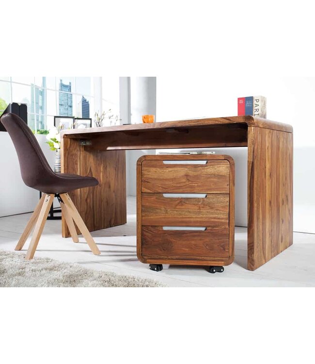 Invicta Interior Massief houten bureautafel CUBUS 120 cm bruin bureau met sheeshamstenen afwerking - 43753