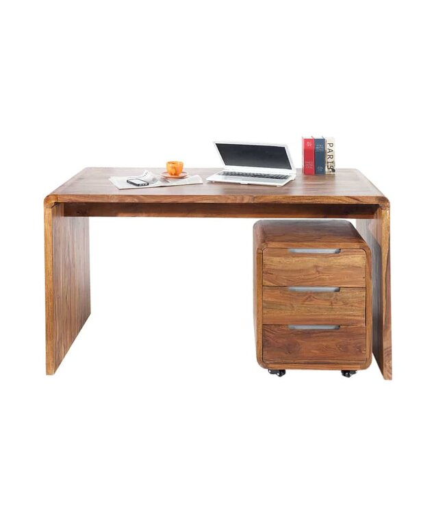 Invicta Interior Massief houten bureautafel CUBUS 120 cm bruin bureau met sheeshamstenen afwerking - 43753