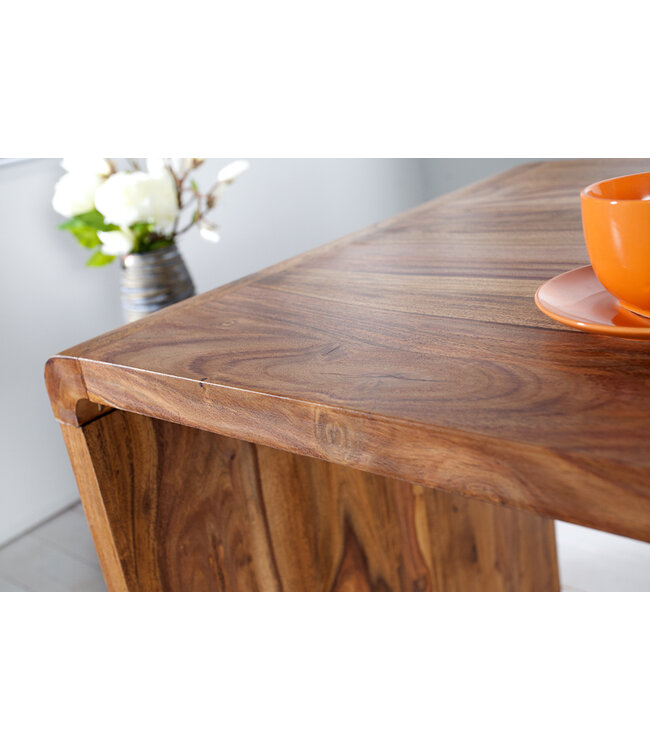 Invicta Interior Massief houten bureautafel CUBUS 120 cm bruin bureau met sheeshamstenen afwerking - 43753