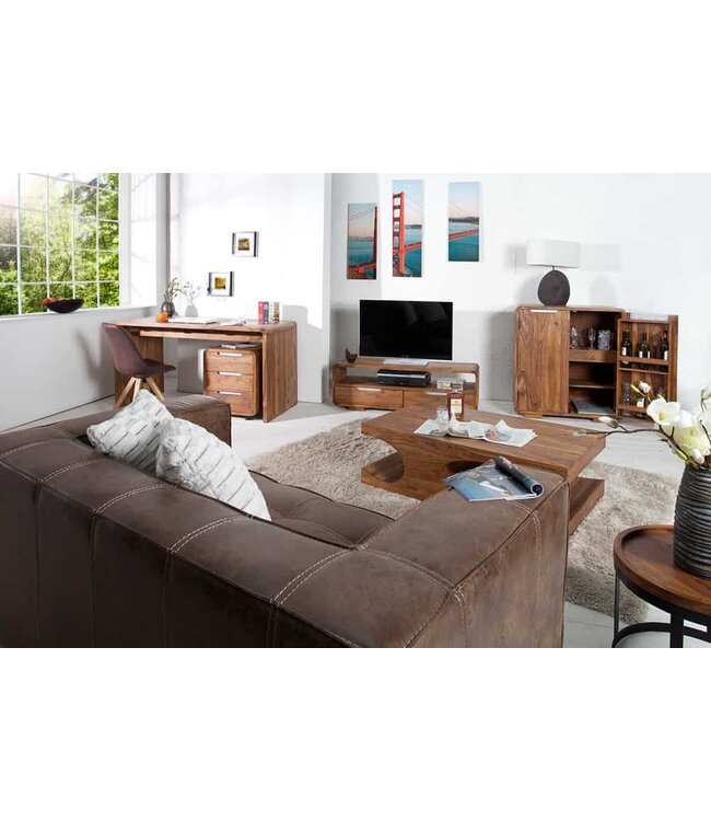 Invicta Interior Massief houten bureautafel CUBUS 120 cm bruin bureau met sheeshamstenen afwerking - 43753