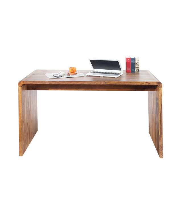 Invicta Interior Massief houten bureautafel CUBUS 120 cm bruin bureau met sheeshamstenen afwerking - 43753