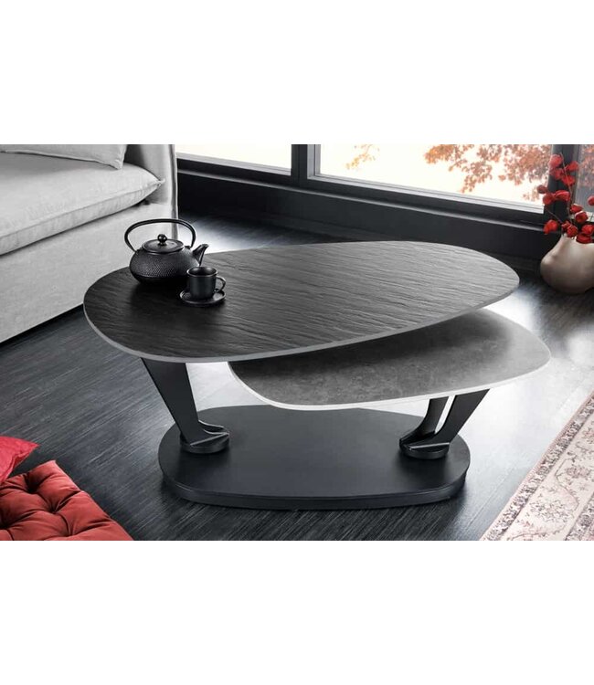 Invicta Interior Design salontafel MOVEMENT zwart grijs rond draaibaar keramisch metalen frame - 44235