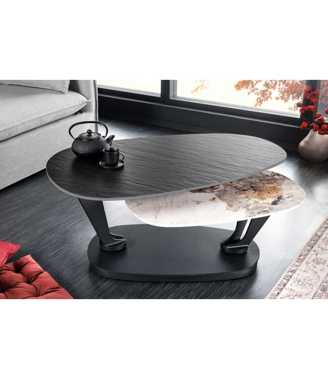 Invicta Interior Design salontafel MOVEMENT Zwarte ronde draaibare Pandora keramische metalen frame - 44234