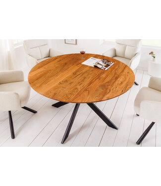 Invicta Interior Massief houten eettafel GALAXIE 130cm rond naturel acacia zwart metalen frame - 42373