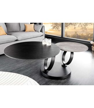 Invicta Interior Design Salontafel DANCING RINGS Zwart Grijs Rond Draaibaar Keramisch Metaal - 44316