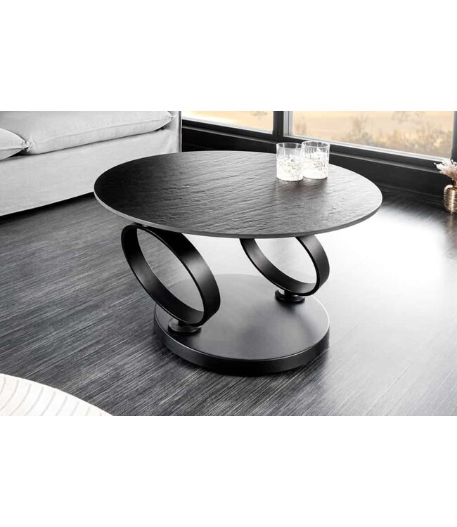 Invicta Interior Design Salontafel DANCING RINGS Zwart Grijs Rond Draaibaar Keramisch Metaal - 44316