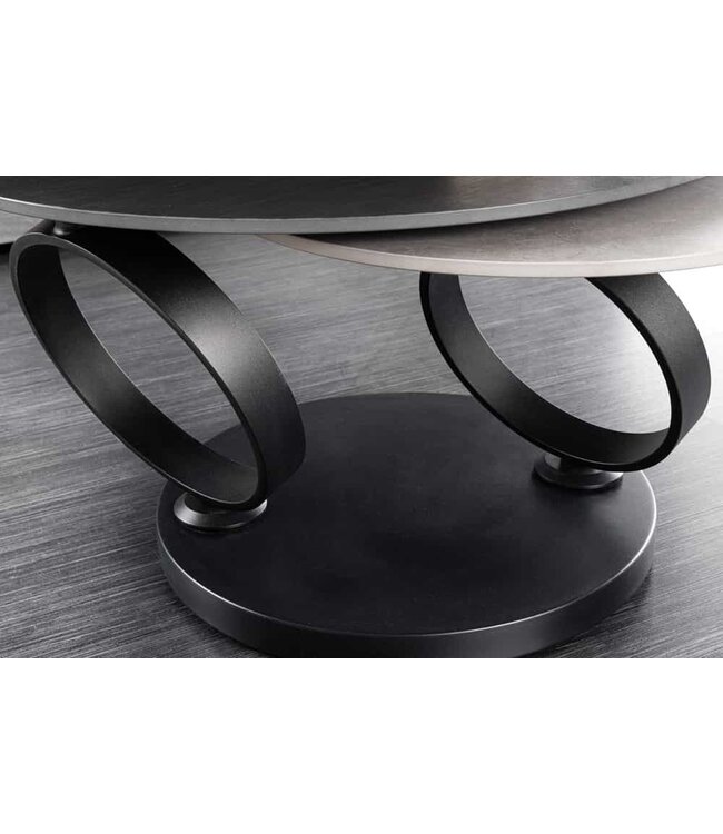 Invicta Interior Design Salontafel DANCING RINGS Zwart Grijs Rond Draaibaar Keramisch Metaal - 44316