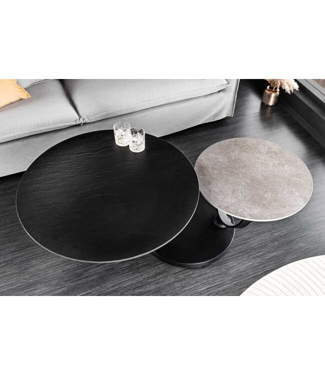 Invicta Interior Design Salontafel DANCING RINGS Zwart Grijs Rond Draaibaar Keramisch Metaal - 44316