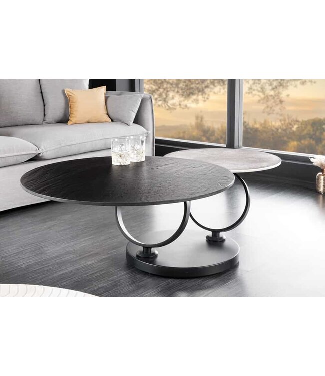 Invicta Interior Design Salontafel DANCING RINGS Zwart Grijs Rond Draaibaar Keramisch Metaal - 44316
