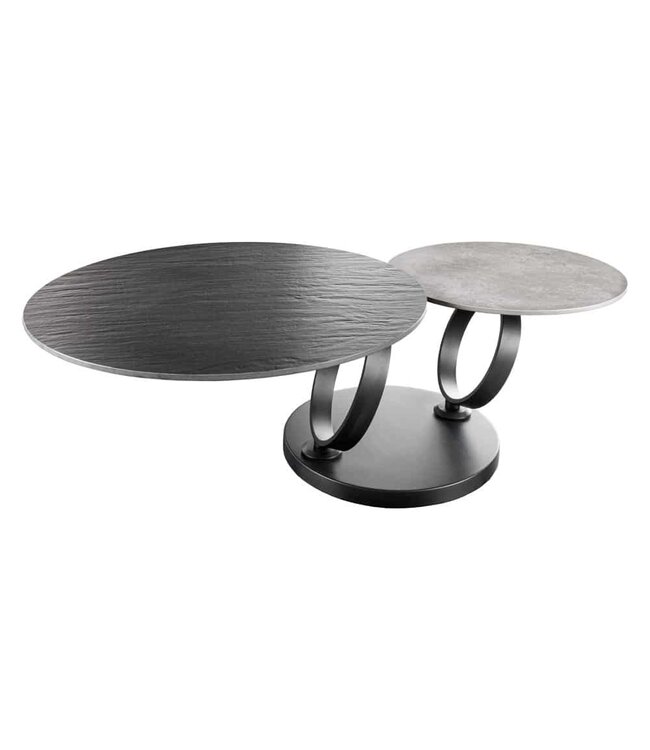 Invicta Interior Design Salontafel DANCING RINGS Zwart Grijs Rond Draaibaar Keramisch Metaal - 44316