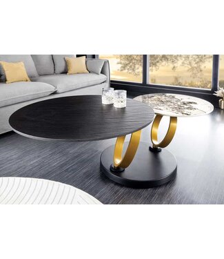 Invicta Interior Design Salontafel DANCING RINGS Zwart Ronde Draaibaar Pandora Keramiek Zwart Metaal - 44317