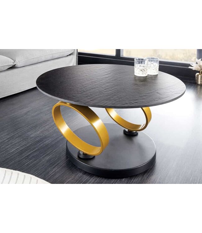 Invicta Interior Design Salontafel DANCING RINGS Zwart Ronde Draaibaar Pandora Keramiek Zwart Metaal - 44317