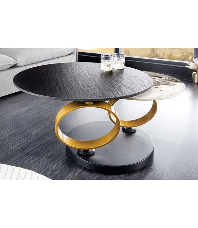 Invicta Interior Design Salontafel DANCING RINGS Zwart Ronde Draaibaar Pandora Keramiek Zwart Metaal - 44317