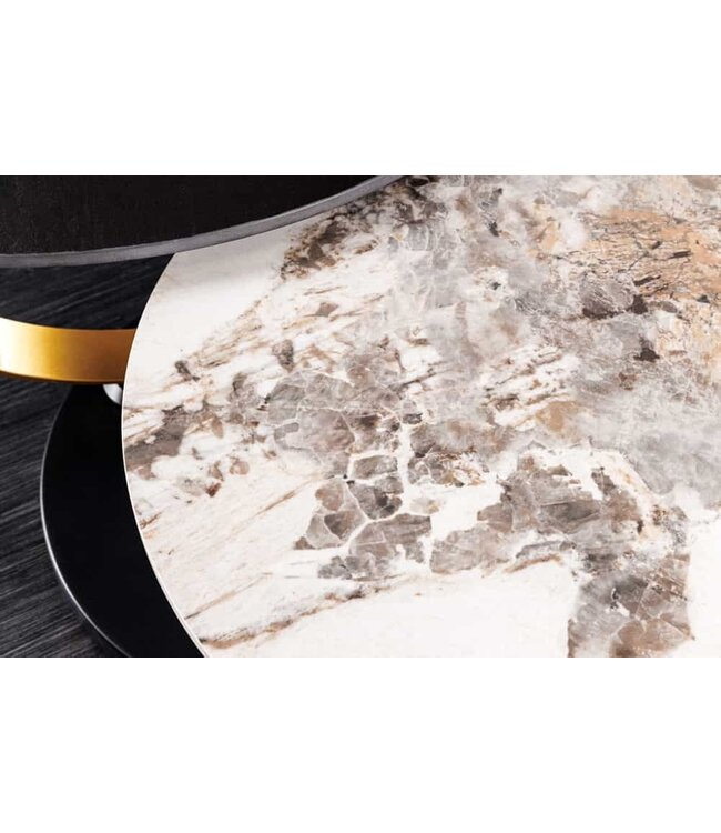 Invicta Interior Design Salontafel DANCING RINGS Zwart Ronde Draaibaar Pandora Keramiek Zwart Metaal - 44317