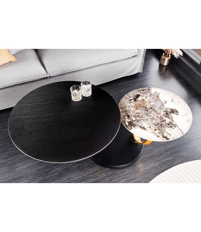 Invicta Interior Design Salontafel DANCING RINGS Zwart Ronde Draaibaar Pandora Keramiek Zwart Metaal - 44317